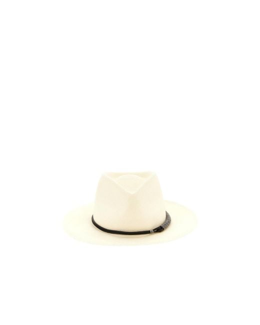 Brunello Cucinelli White Embellished Interwovened Hat