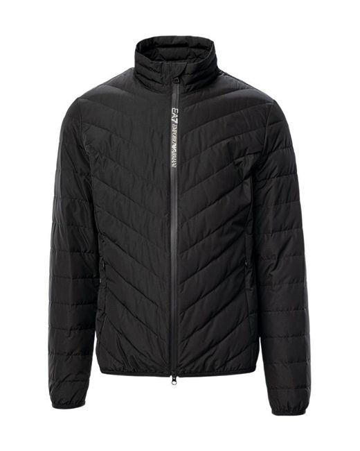 EA7 Blue Logo-Patch Zipped Quilted Jacket for men
