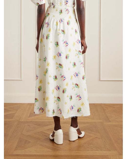 Gabriela Hearst White Penelope Pintucked Floral-Print Linen-Twill Maxi Skirt