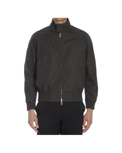 Fendi Black Monogrammed Zip-Up Jacket for men
