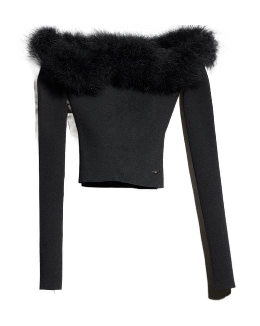 Gucci Black Rib Viscose Off-The-Shoulder Top