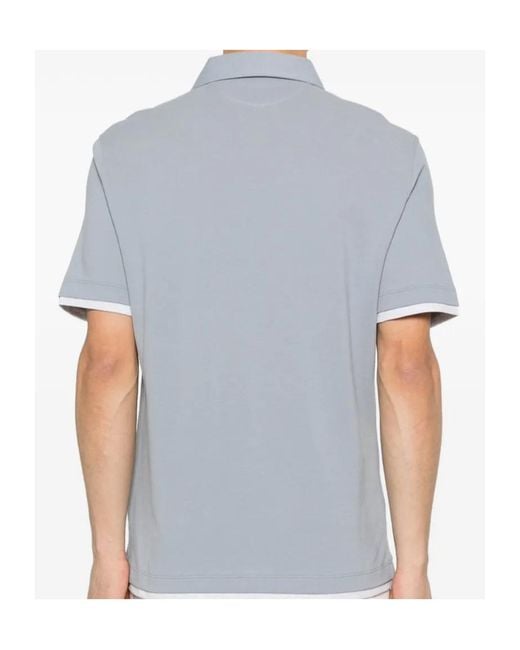 Brunello Cucinelli Blue Buttoned Short-Sleeve Polo Shirt for men