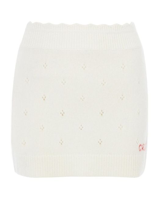 Chloé White Chloé Logo Embroidered Knitted Mini Skirt