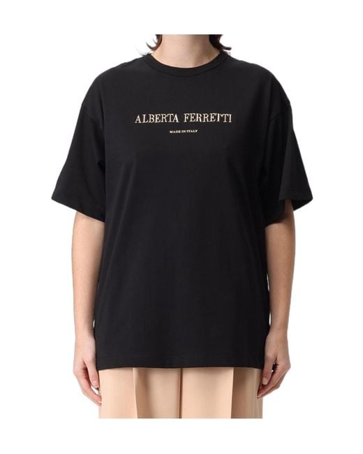 Alberta Ferretti Black Logo Printed Crewneck T-Shirt