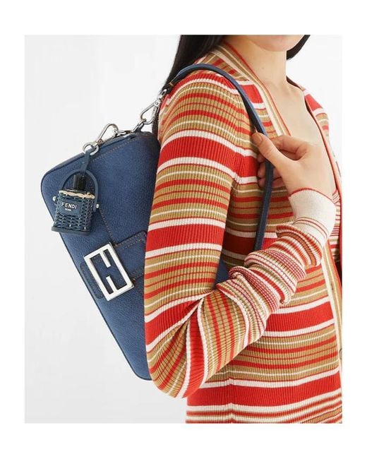 Fendi Blue Baguette Ff Plaque Shoulder Bag