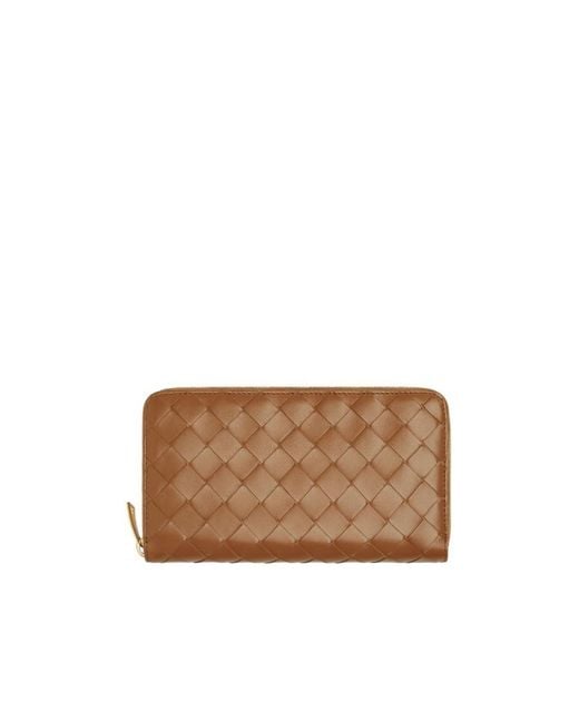 Bottega Veneta Brown Intrecciato Zip Around Wallet
