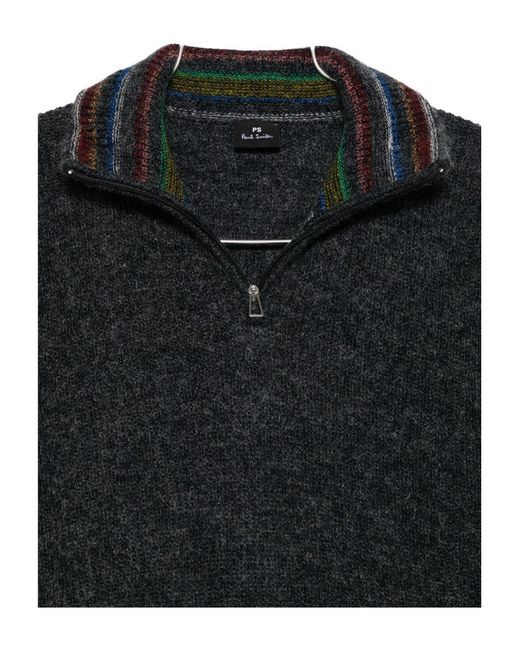 Paul Smith Black Ps Half-Zip Striped-Collar Jumper for men
