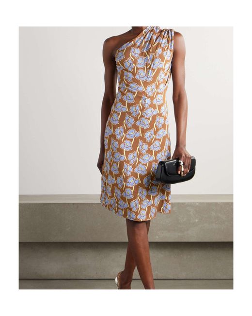 Versace White Floral-Printed One-Shoulder Midi Dress