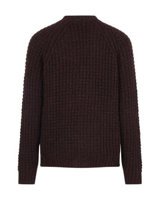 Roberto Collina Brown V-Neck Waffle Knit Cardigan for men