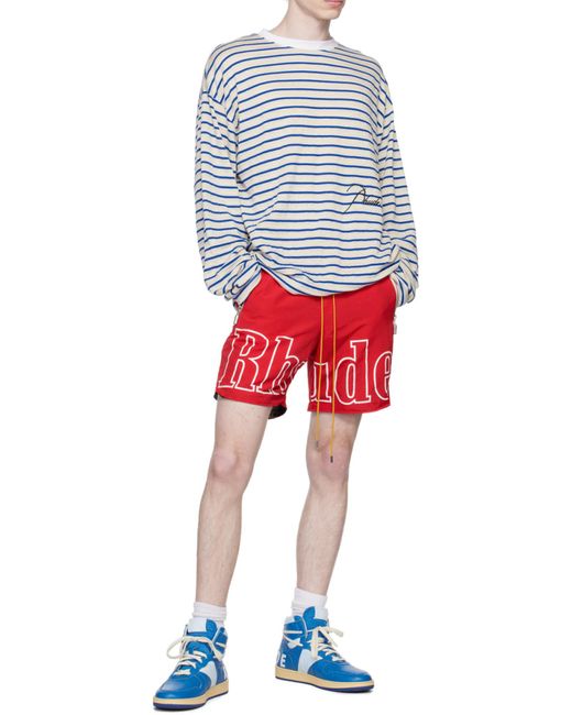 Rhude Red Stripe-Print Long-Sleeve Top for men