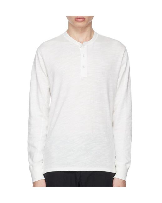 Rag & Bone White Round Slit Collar Long-Sleeved T-Shirt for men