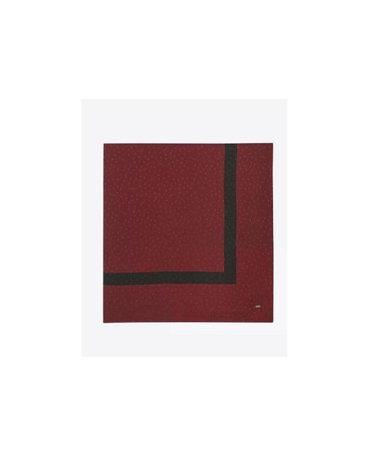 Saint Laurent Red Flower Dotted Silk Jacquard Square Scarf for men