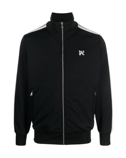 Palm Angels Black Monogram Embroidered Zipped Jacket for men