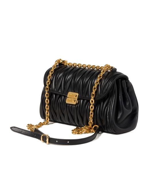 Miu Miu Black Matelassé Nappa Leather Shoulder Bag