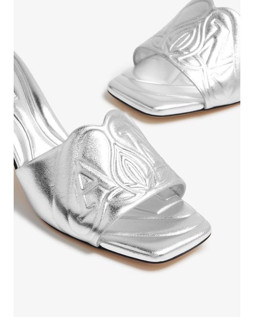 McQueen White The Seal Emboosed Metallic Sandals