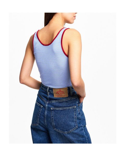 Prada Blue Slim-Fit Striped Tank Top