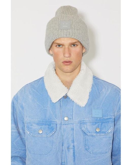 Acne Gray Logo Patch Ribbed Beanie for men