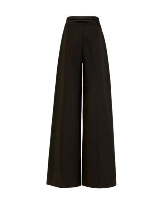 D.exterior Black Pleated-Waistband Wide-Leg Trousers