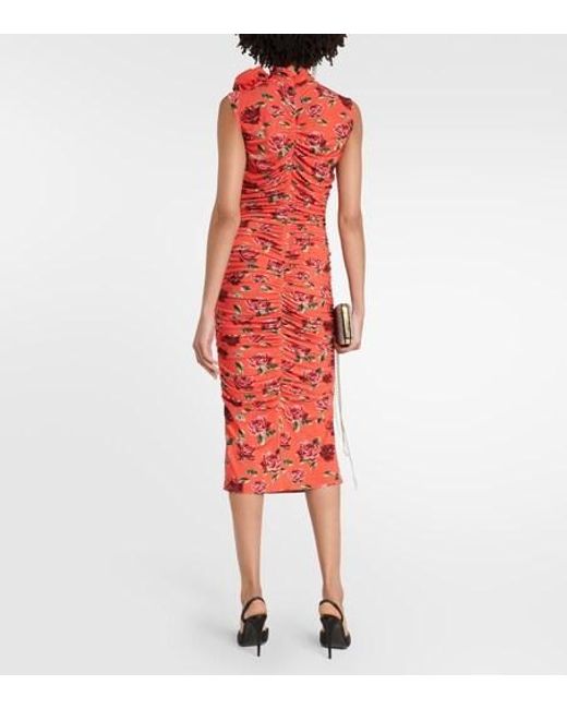 Magda Butrym Red Floral-Appliqué Printed Midi Dress