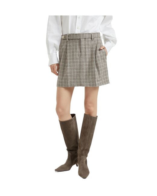 Brunello Cucinelli Gray Checked Mini Skirt