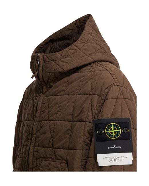Stone Island Brown Logo Patch Quilted Jacket for men
