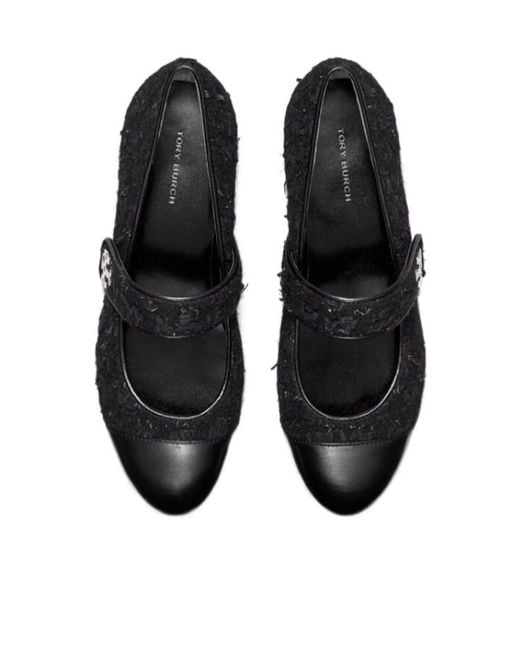 Tory Burch Black Tweed Cap-Toe Ballet Flats