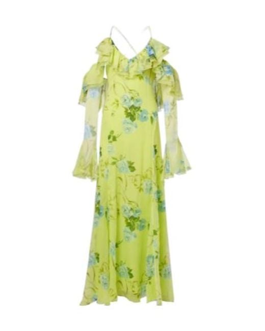 Blumarine Green Floral Pattern Silk Crepe Dress