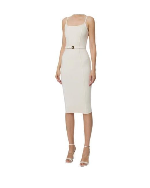Elisabetta Franchi White Belted Sleeveless Dress