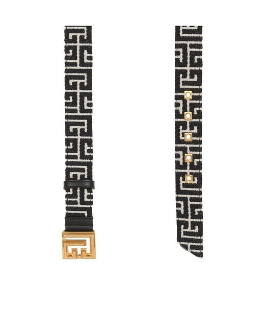 Balmain White Pb Monogrammed Jacquard Belt