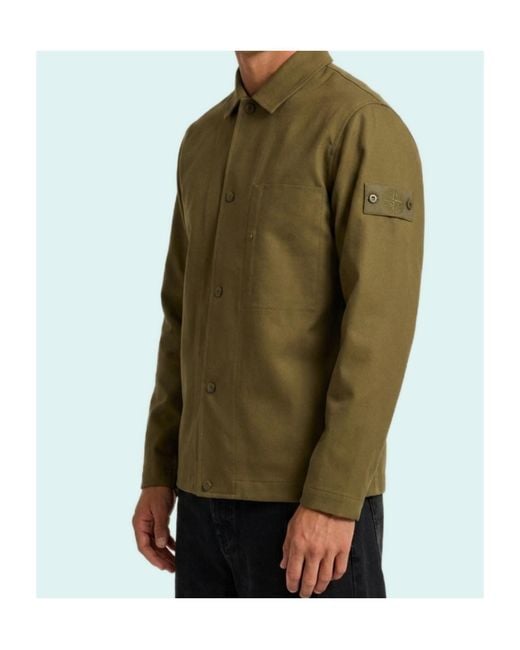 Stone Island Green Long-Sleeve Shirt Jacket for men
