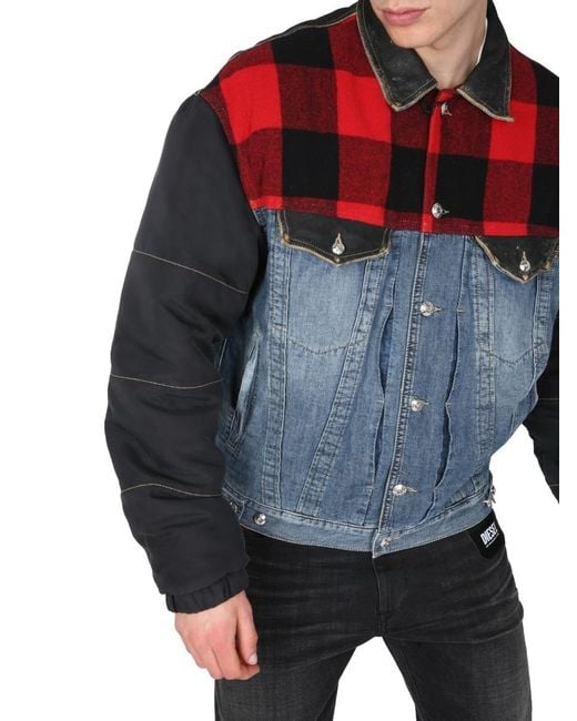 DIESEL Gray Checked Panel Denim Jacket for men