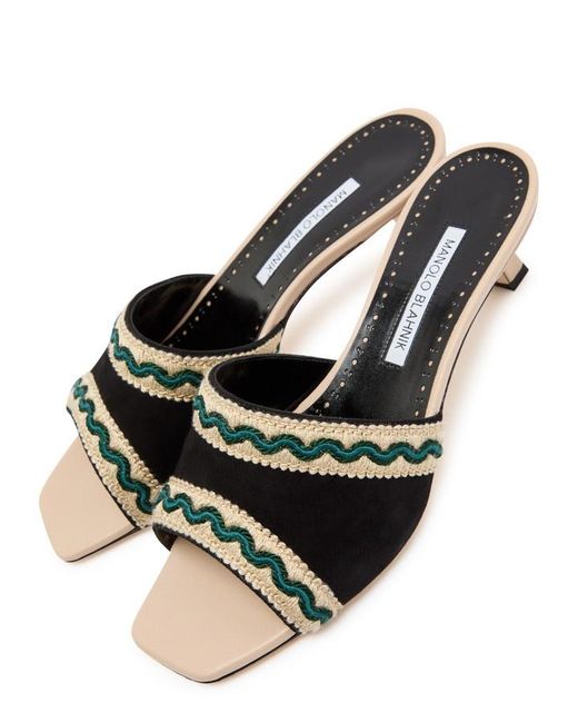 Manolo Blahnik Black Pop Altra 50 Suede And Leather Sandals