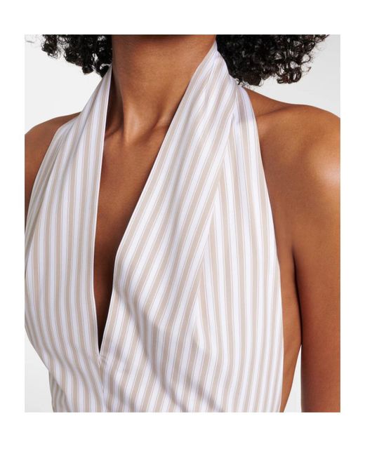 Patou White Striped Halterneck Cotton Midi Dress