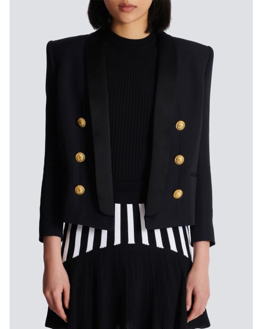 Balmain Black Wool Cropped Blazer