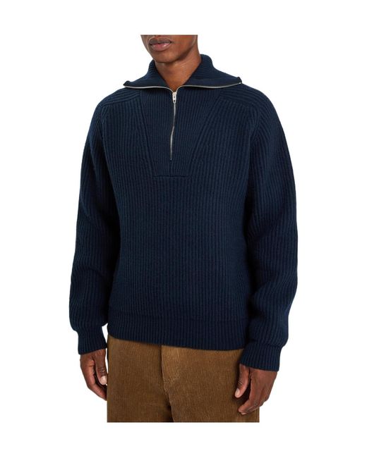 Jil Sander Blue High-Neck Ribbed-Wool Jumper for men