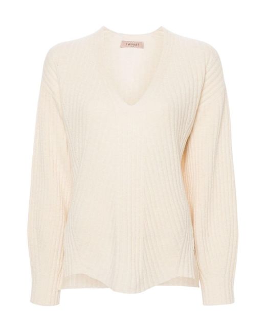 Twinset Natural V-Neck Knitted Jumper