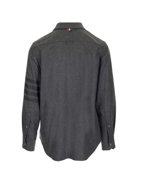 Thom Browne Gray Flannel Tonal 4-Bar Shirt Jacket for men