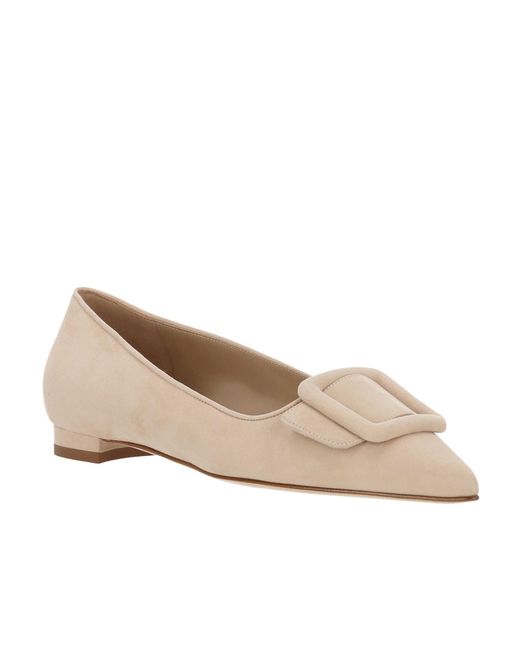 Manolo Blahnik Natural Buckle Pointed Flat Shoes