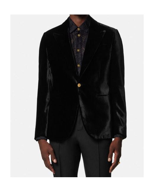 Versace Black Single-Buttoned Velvet Blazer for men