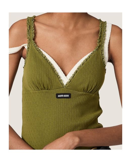 Miu Miu Green Garment-Dyed Cotton Mini Dress