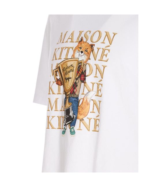 Maison Kitsuné White Maison Kitsuné Fox Champion Printed Crewneck T-Shirt for men