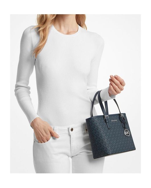 Michael Kors Black Jet Set Travel Extra Small Logo Top Zipper Handbag