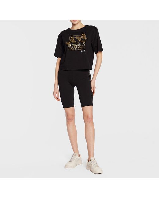 EA7 Black T-Shirt With Round Neck And Short Sleeves