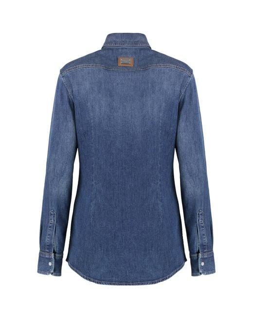 Dolce & Gabbana Blue Curved Hem Denim Shirt