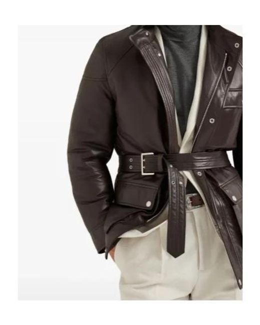 Brunello Cucinelli Brown Belted Leather Safari Jacket for men
