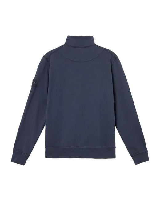 Stone Island Blue Stand-Collar Zip-Up Sweatshirt for men