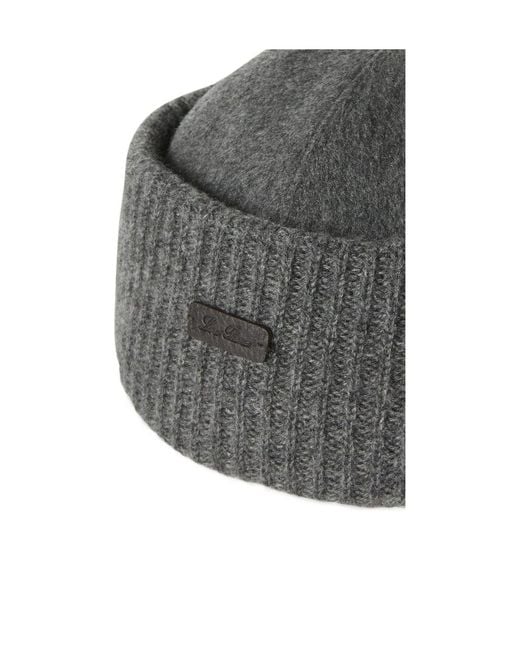 Loro Piana Gray Logo Patch Knitted Beanie for men