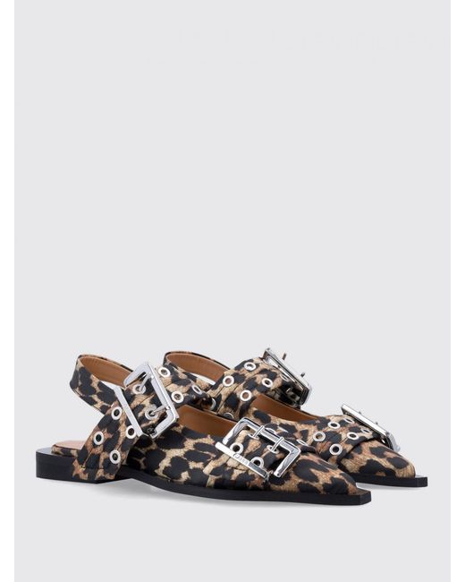 Ganni Brown Animal Print Flat Sandals