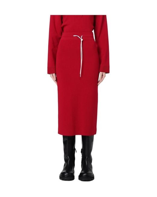 Patrizia Pepe Red Drawstring Knitted Skirt