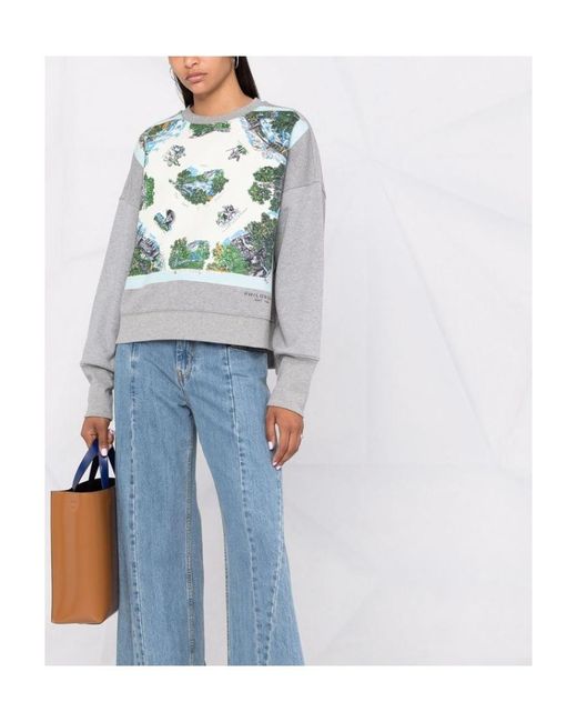 Philosophy Di Lorenzo Serafini Gray Illustration-Print Cotton Sweatshirt